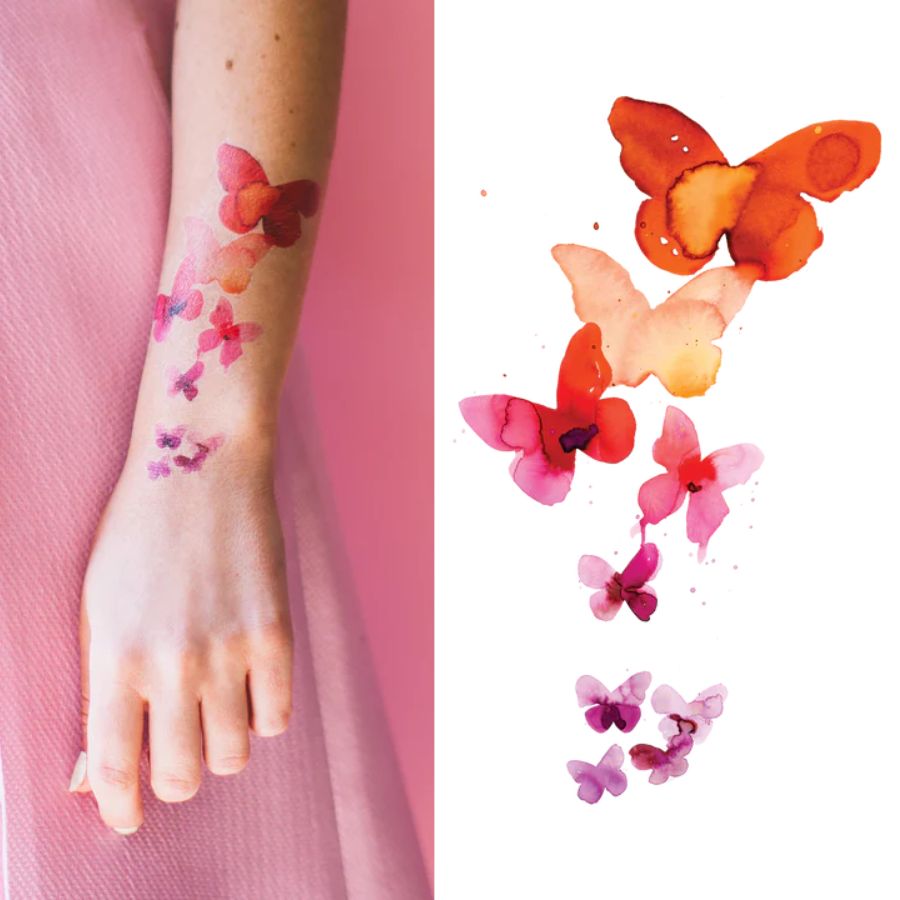 Coral Butterflies Tattoo Pair