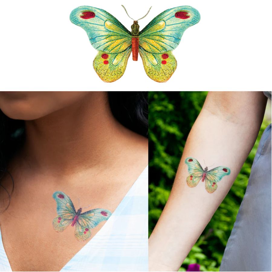 Green Butterfly 1 Medium Tattoo Pair