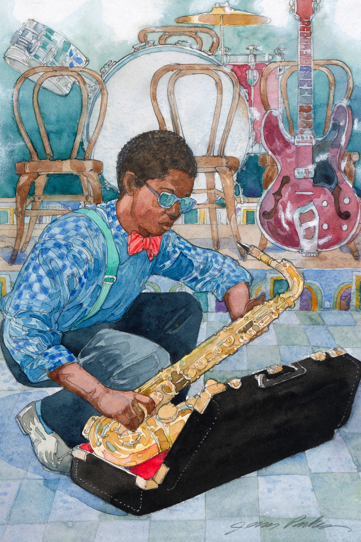 Jerry Pinkney Postcard - Saxophone