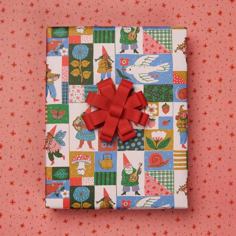 Gift Wrap-Patchwork Gnomes