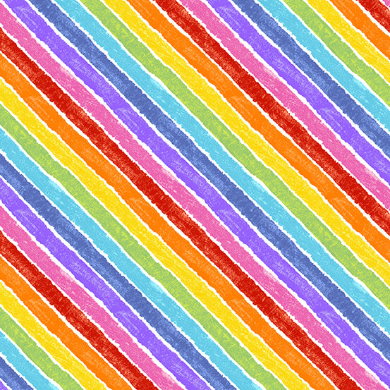 Fabric-Rainbow Stripe White