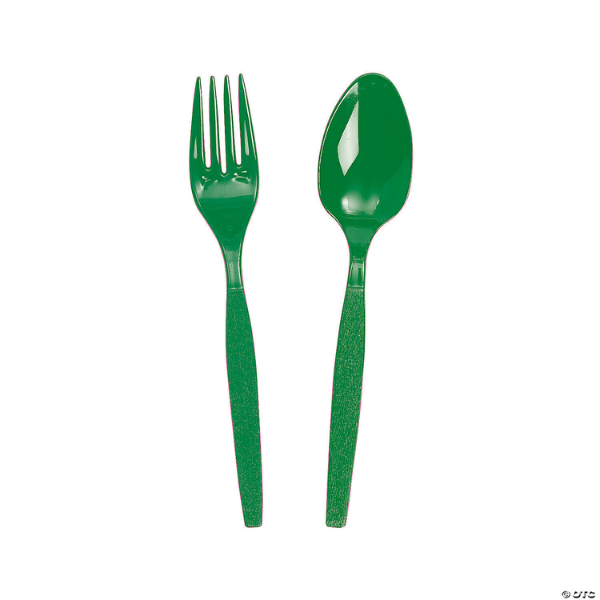 Green Plastic Fork & Spoon Set (16 pc)