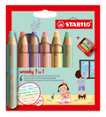 Stabilo Woody 3-in-1 Crayon Pastels (Set of 6)