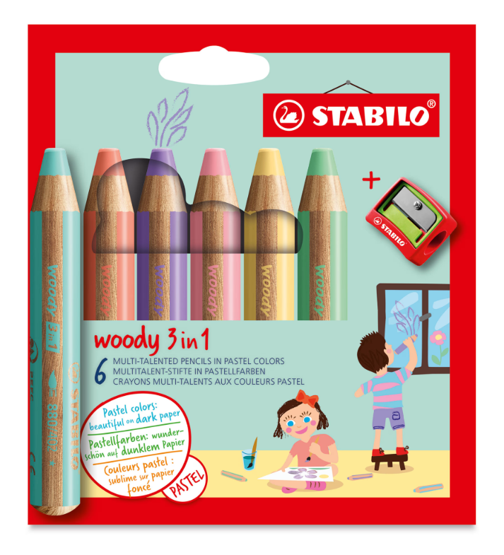 Stabilo Woody 3-in-1 Crayon Pastels (Set of 6)